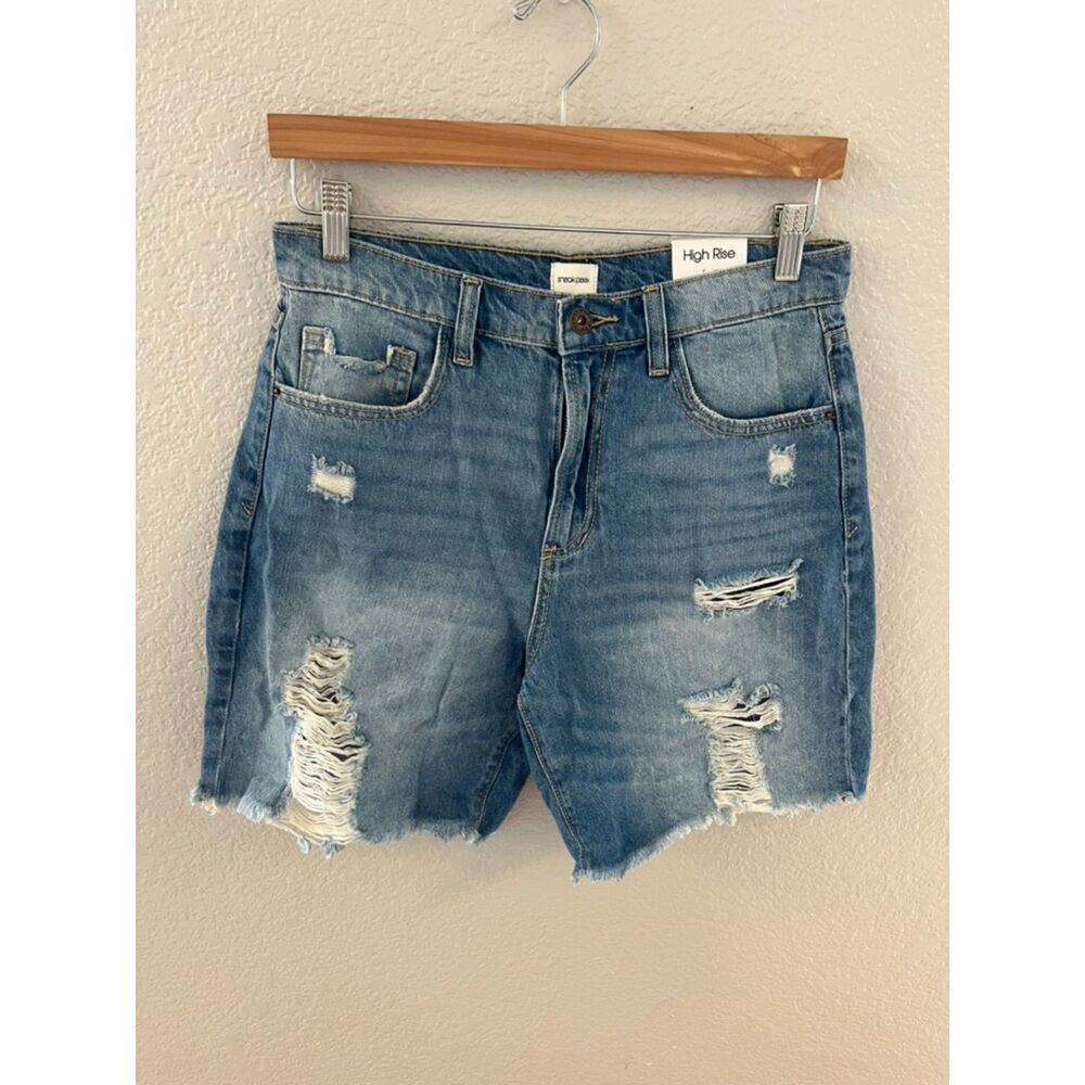 NWT Sneak Peek High Rise Bermuda Cutoff‎ Denim Shorts Distressed Cotton Medium